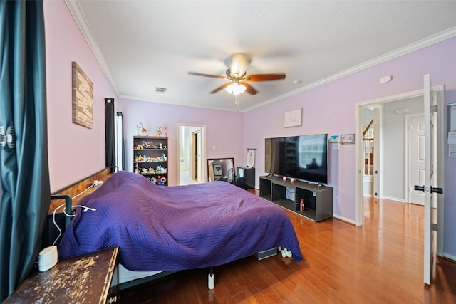 3714 Cedar Glen Ln, Spring, TX 77388 - bedroom featuring crown molding, wood finished floors, and a ceiling fan