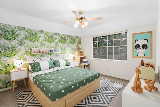 605 N Rivershire Dr, Conroe, TX 77304 - bedroom featuring baseboards, ceiling fan, and carpet
