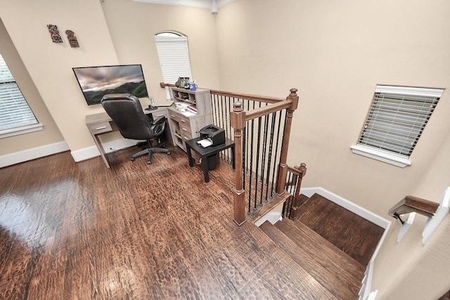 5341 Nolda St Unit E, Houston, TX 77007 - office area with wood finished floors, baseboards, and ornamental molding