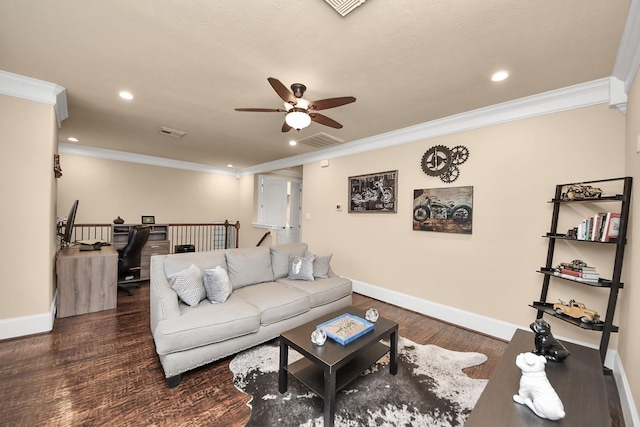 5341 Nolda St Unit E, Houston, TX 77007 - living area featuring ceiling fan, ornamental molding, recessed lighting, and wood finished floors