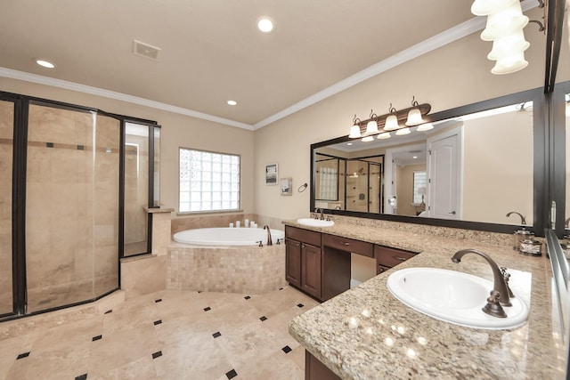 5341 Nolda St Unit E, Houston, TX 77007 - bathroom with double vanity, a bath, a shower stall, and a sink