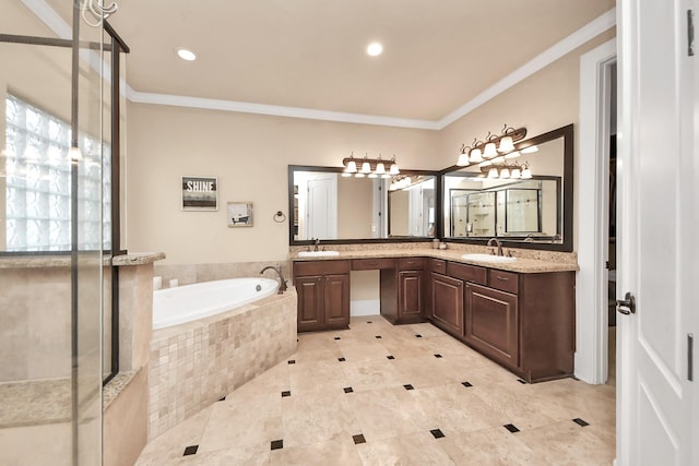 5341 Nolda St Unit E, Houston, TX 77007 - full bath with crown molding, tile patterned flooring, vanity, and a garden tub