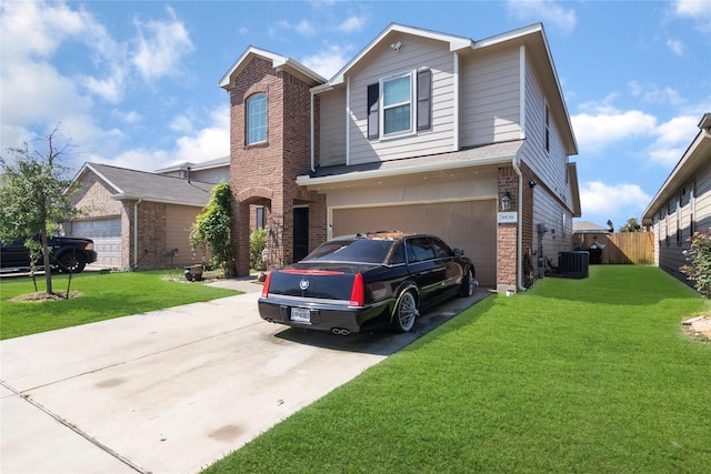 9530 Tipton Sands Dr, Humble, TX 77396 - traditional-style house with a front lawn, driveway, brick siding, and a garage