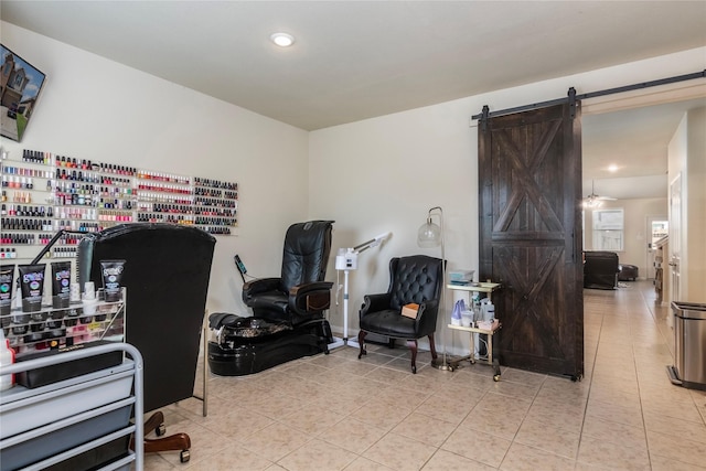 9530 Tipton Sands Dr, Humble, TX 77396 - tiled office space with a barn door and recessed lighting