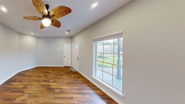 9267 Inlet Cir, Montgomery, TX 77356 - spare room featuring recessed lighting, baseboards, wood finished floors, and a ceiling fan