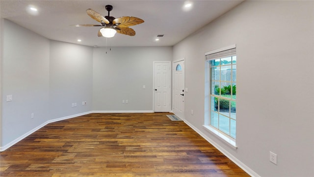 9267 Inlet Cir, Montgomery, TX 77356 - empty room with recessed lighting, ceiling fan, wood finished floors, and baseboards
