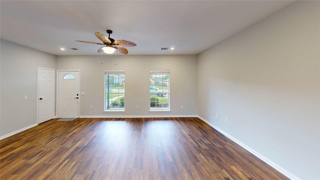 9267 Inlet Cir, Montgomery, TX 77356 - empty room featuring dark wood-style floors, baseboards, ceiling fan, and recessed lighting