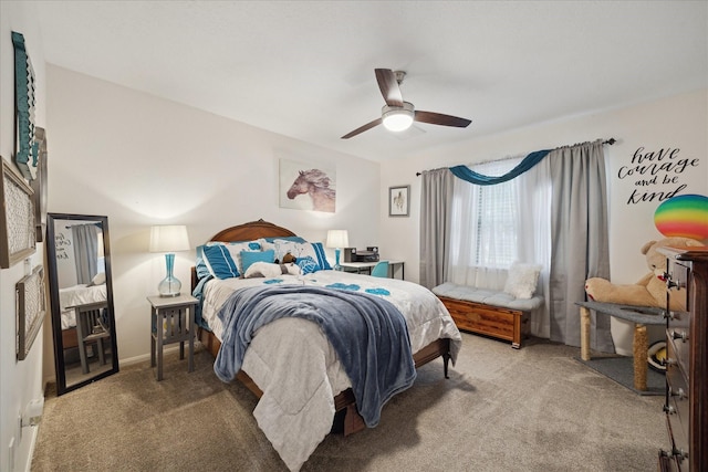bedroom featuring carpet floors and ceiling fan