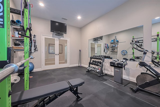 11918 Forest Moon Dr, Cypress, TX 77433 - exercise room featuring french doors and baseboards