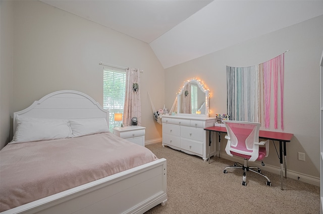 11918 Forest Moon Dr, Cypress, TX 77433 - bedroom featuring lofted ceiling, light carpet, and baseboards