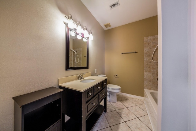 full bath featuring toilet, visible vents, tile patterned flooring, and vanity