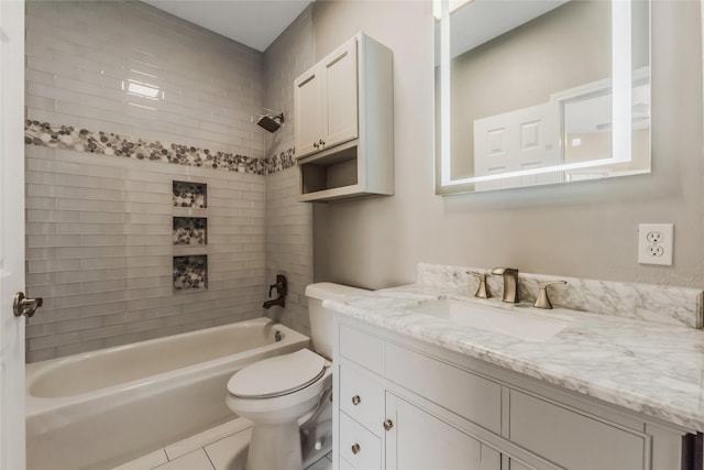 3515 Emerald Falls Ct, Houston, TX 77059 - bathroom with shower / bathtub combination, toilet, vanity, and tile patterned floors