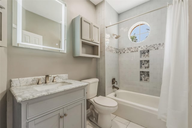 3515 Emerald Falls Ct, Houston, TX 77059 - bathroom featuring shower / bath combination with curtain, toilet, tile patterned floors, and vanity