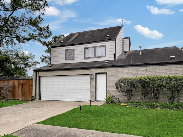 6803 Las Brisas Dr, Houston, TX 77083 - traditional-style house featuring fence, a front yard, a shingled roof, an attached garage, and driveway