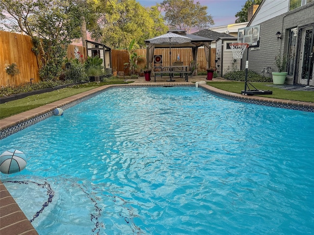 6803 Las Brisas Dr, Houston, TX 77083 - view of swimming pool with a gazebo, a fenced backyard, and a fenced in pool