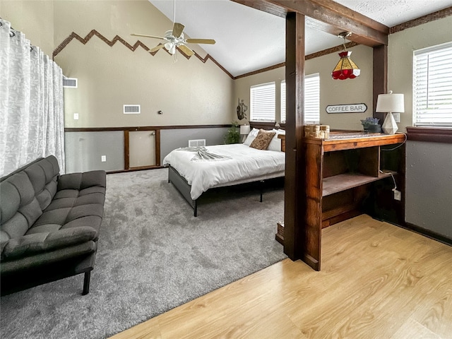 6803 Las Brisas Dr, Houston, TX 77083 - bedroom featuring visible vents, wood finished floors, and lofted ceiling