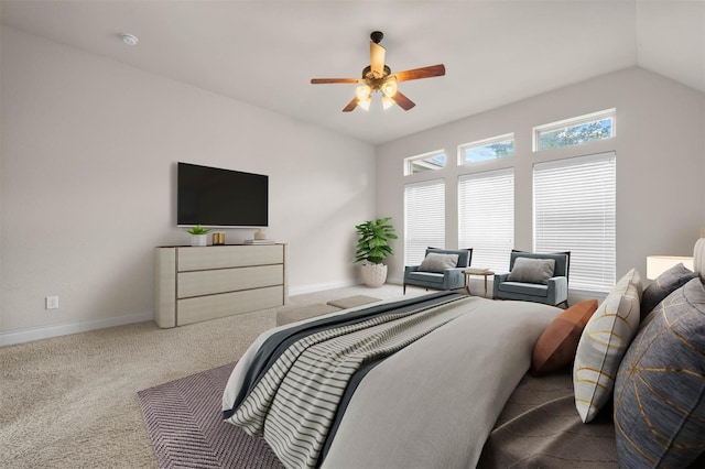 11018 Croftmore Dr, Richmond, TX 77407 - carpeted bedroom featuring baseboards, a ceiling fan, and lofted ceiling