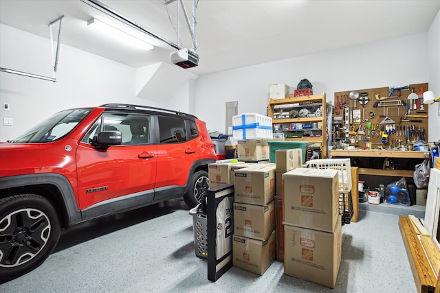 garage with a garage door opener