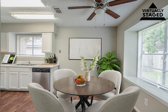 4523 Towergate Dr, Spring, TX 77373 - dining space featuring dark wood-type flooring and a ceiling fan