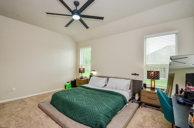 12630 Beddington Ct, Tomball, TX 77375 - bedroom featuring carpet floors, baseboards, a ceiling fan, and lofted ceiling
