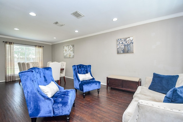 7318 River Garden Dr, Houston, TX 77095 - living area with crown molding, wood finished floors, and visible vents