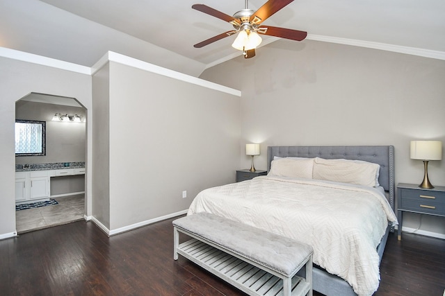 7318 River Garden Dr, Houston, TX 77095 - bedroom with baseboards, vaulted ceiling, and wood finished floors