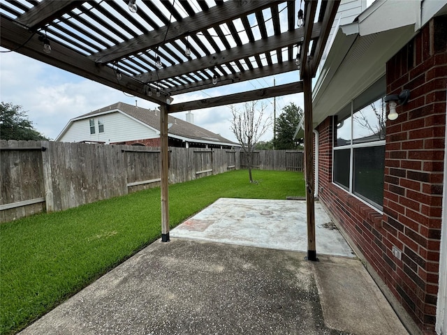 view of patio / terrace featuring a pergola and a fenced backyard