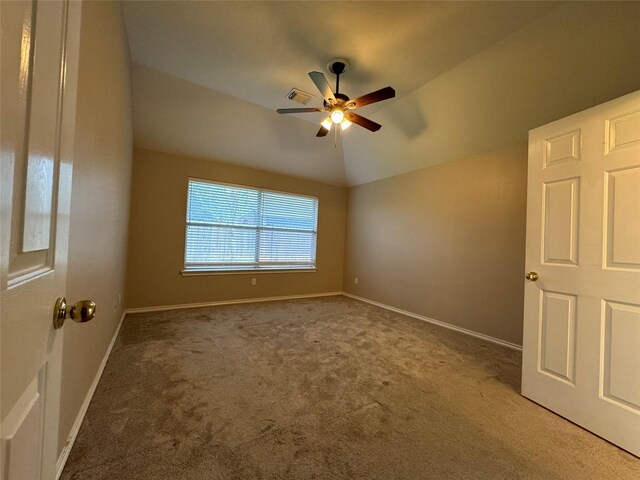 16407 Thyme Green Ln, Cypress, TX 77433 - carpeted spare room featuring a ceiling fan, baseboards, and vaulted ceiling
