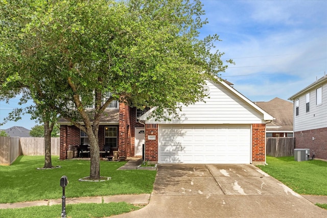 16407 Thyme Green Ln, Cypress, TX 77433 - view of front of property featuring a garage, concrete driveway, brick siding, and central air condition unit