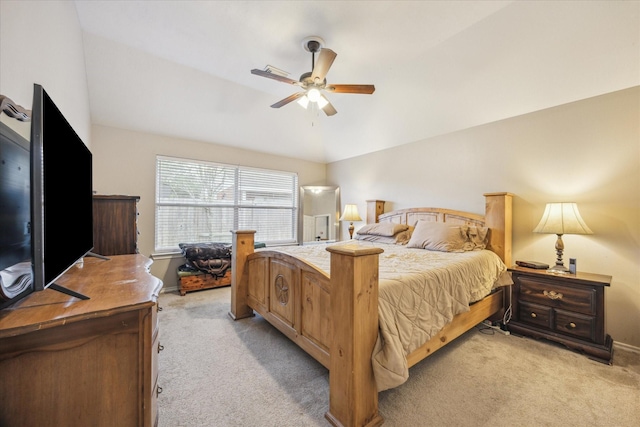 16407 Thyme Green Ln, Cypress, TX 77433 - bedroom with light colored carpet, a ceiling fan, baseboards, and vaulted ceiling