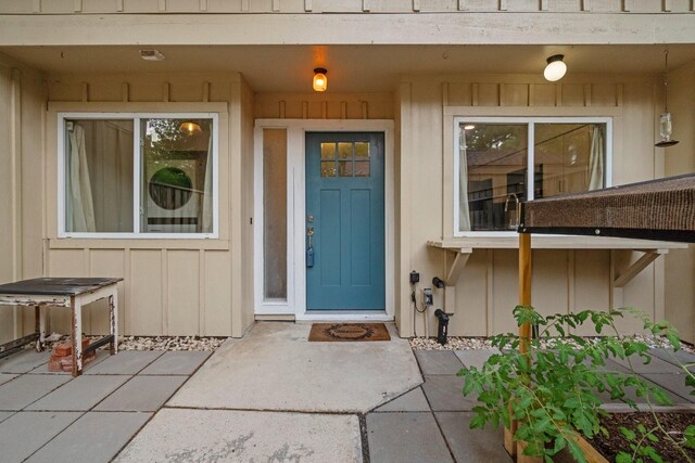 entrance to property with board and batten siding