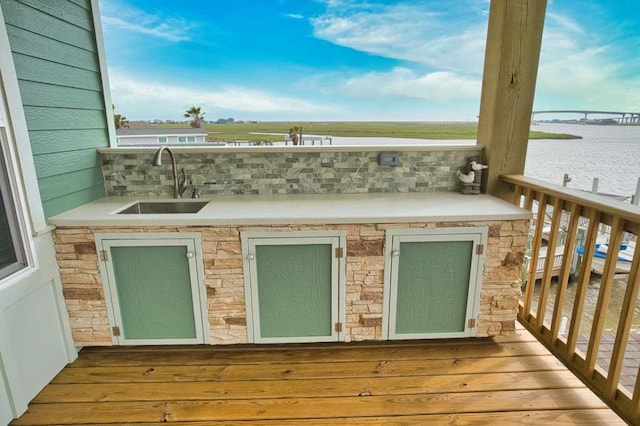 517 Private Road 675, Sargent, TX 77414 - wooden deck featuring a sink, a water view, and area for grilling
