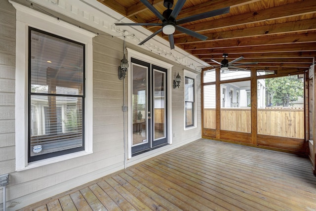 806 Waverly St, Houston, TX 77007 - unfurnished sunroom with ceiling fan and beamed ceiling