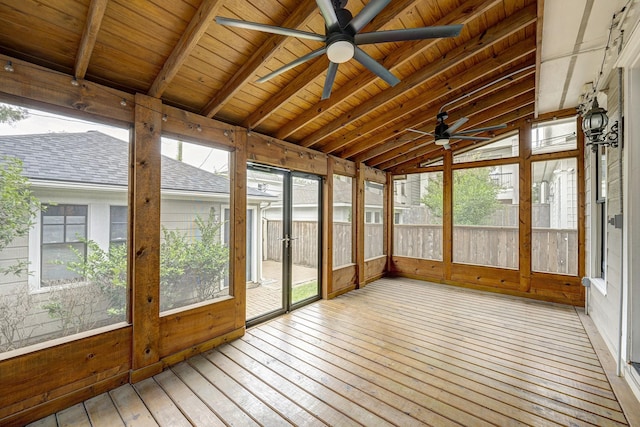 806 Waverly St, Houston, TX 77007 - unfurnished sunroom featuring a ceiling fan and beamed ceiling