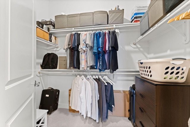 walk in closet with carpet