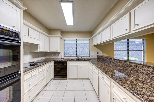kitchen featuring a sink, white cabinets, and black appliances