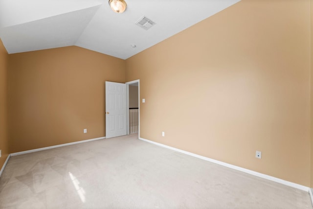 5211 Bur Oak Dr, Pasadena, TX 77505 - interior space with baseboards, vaulted ceiling, light colored carpet, and visible vents