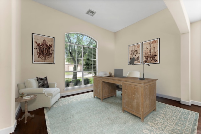 5211 Bur Oak Dr, Pasadena, TX 77505 - office space with visible vents, baseboards, and wood finished floors