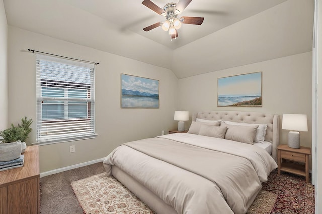 5331 Rue Dela Croix Dr, Katy, TX 77493 - carpeted bedroom with baseboards, ceiling fan, and vaulted ceiling