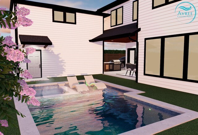 view of swimming pool featuring a fenced in pool, a patio area, and area for grilling