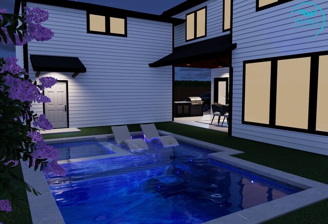 view of pool featuring a fenced in pool, a jacuzzi, and a patio area