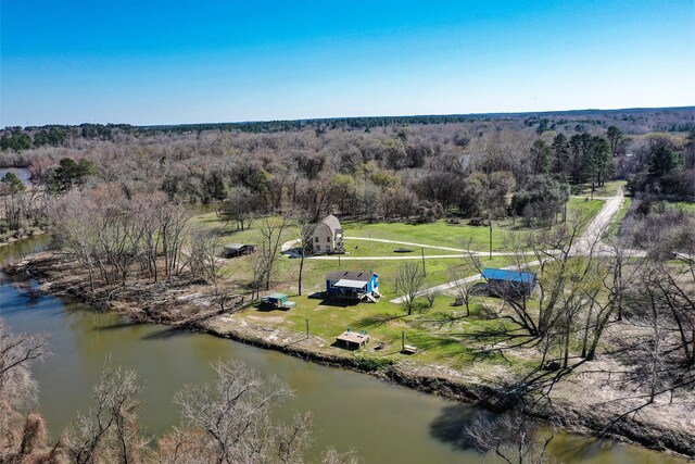 239 Fishermans Trl, Huntsville, TX 77320 - aerial view featuring a water view and a forest view