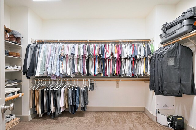 walk in closet featuring carpet floors