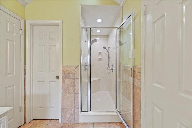 4614 Ringrose Dr, Missouri City, TX 77459 - full bathroom with recessed lighting, tile patterned flooring, and a stall shower