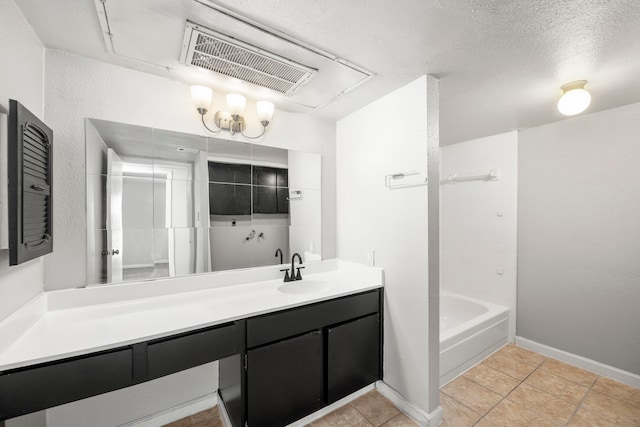 206 Plaza Verde Dr Unit D35, Houston, TX 77038 - bathroom with walk in shower, tile patterned flooring, vanity, a bathing tub, and visible vents
