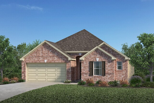 812 Imperial Loop, Alvin, TX 77511 - view of front of house with a front lawn, brick siding, a shingled roof, concrete driveway, and an attached garage