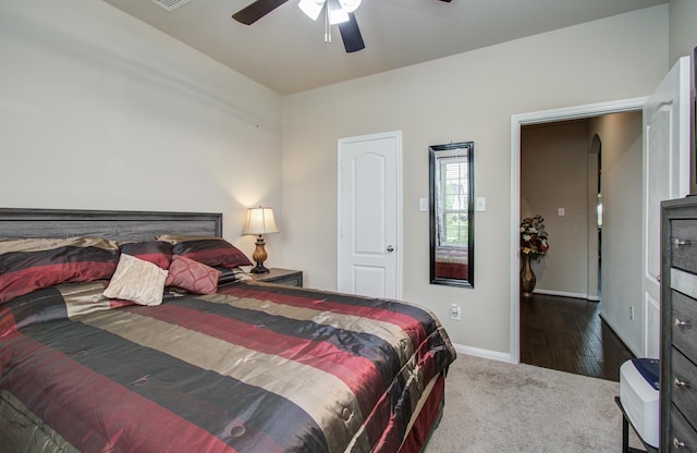 7610 River Pass Dr, Pearland, TX 77581 - bedroom with baseboards, ceiling fan, carpet floors, and visible vents