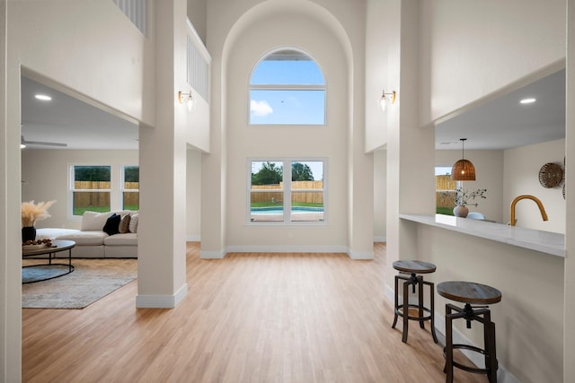 14206 Barker Bayou Ct, Cypress, TX 77429 - foyer entrance featuring a high ceiling, healthy amount of natural light, wood finished floors, and baseboards