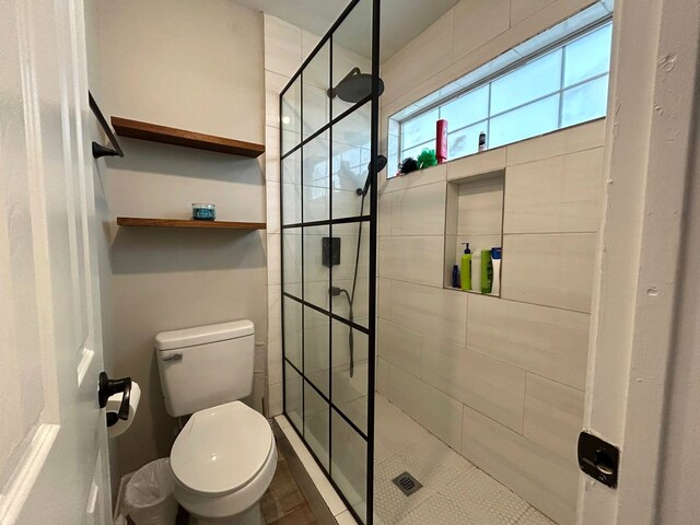 full bathroom with walk in shower and toilet