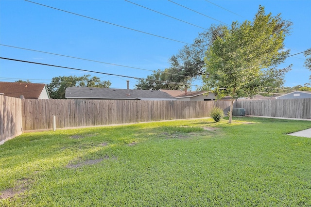 view of yard with a fenced backyard